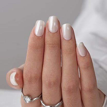 Pearl White Shine Nails - Square
