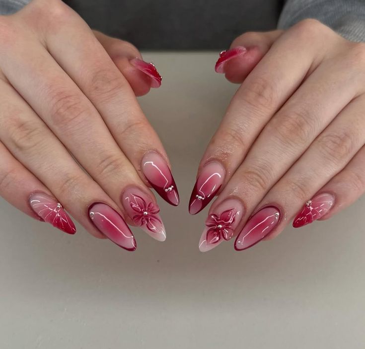 Scarlet Blossom 3D Nails