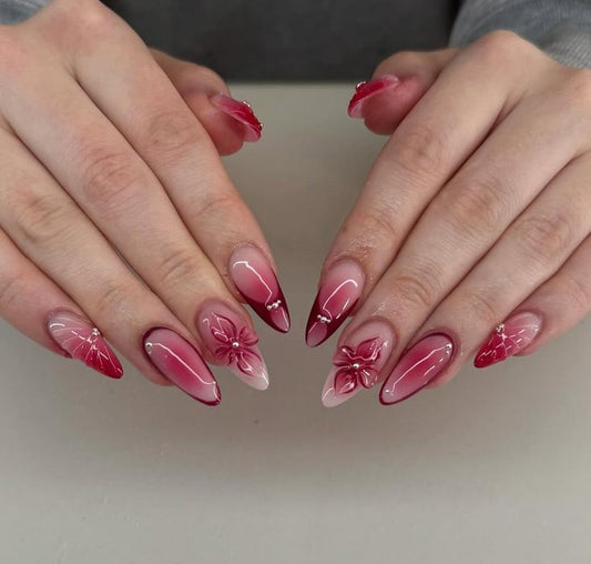 Scarlet Blossom 3D Nails